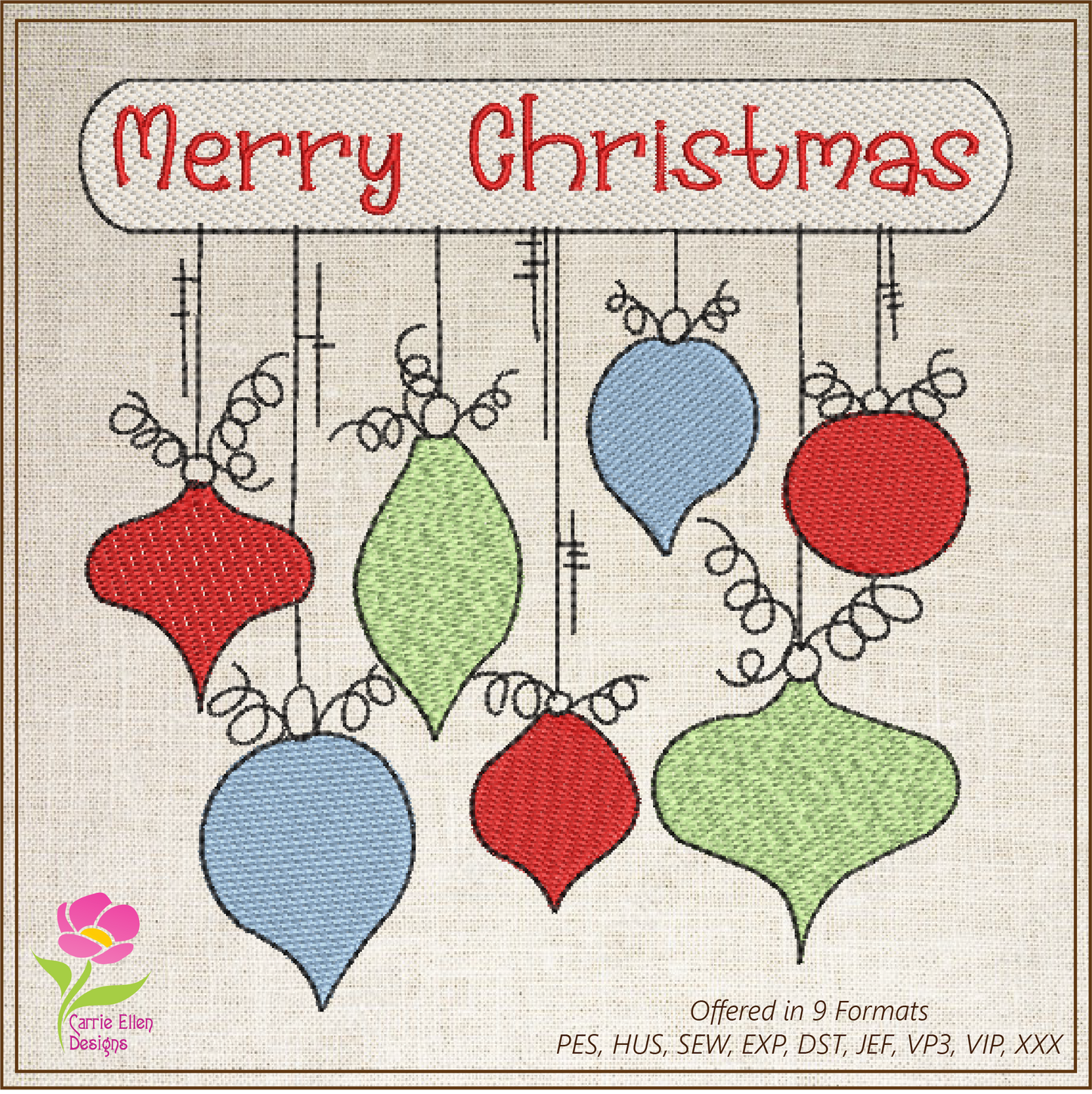 Christmas Machine Embroidery Design, Christmas Ornament Design, Christmas Decoration, Merry Christmas Embroidery Design, 6 Sizes (0243)