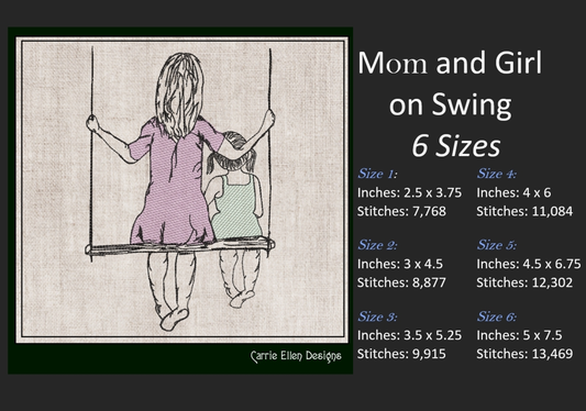 Mom and Daughter Machine Embroidery Design | Mother's Day Sketch Design | Woman and Girl on Swing | 6 Sizes (1374)