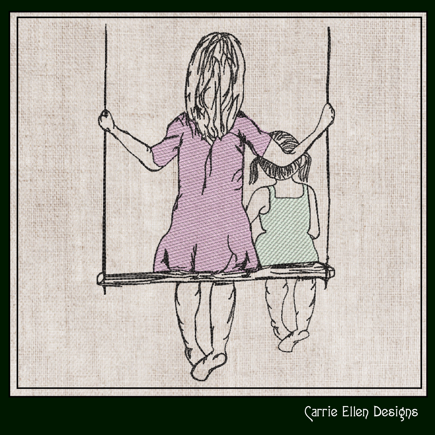 Mom and Daughter Machine Embroidery Design | Mother's Day Sketch Design | Woman and Girl on Swing | 6 Sizes (1374)