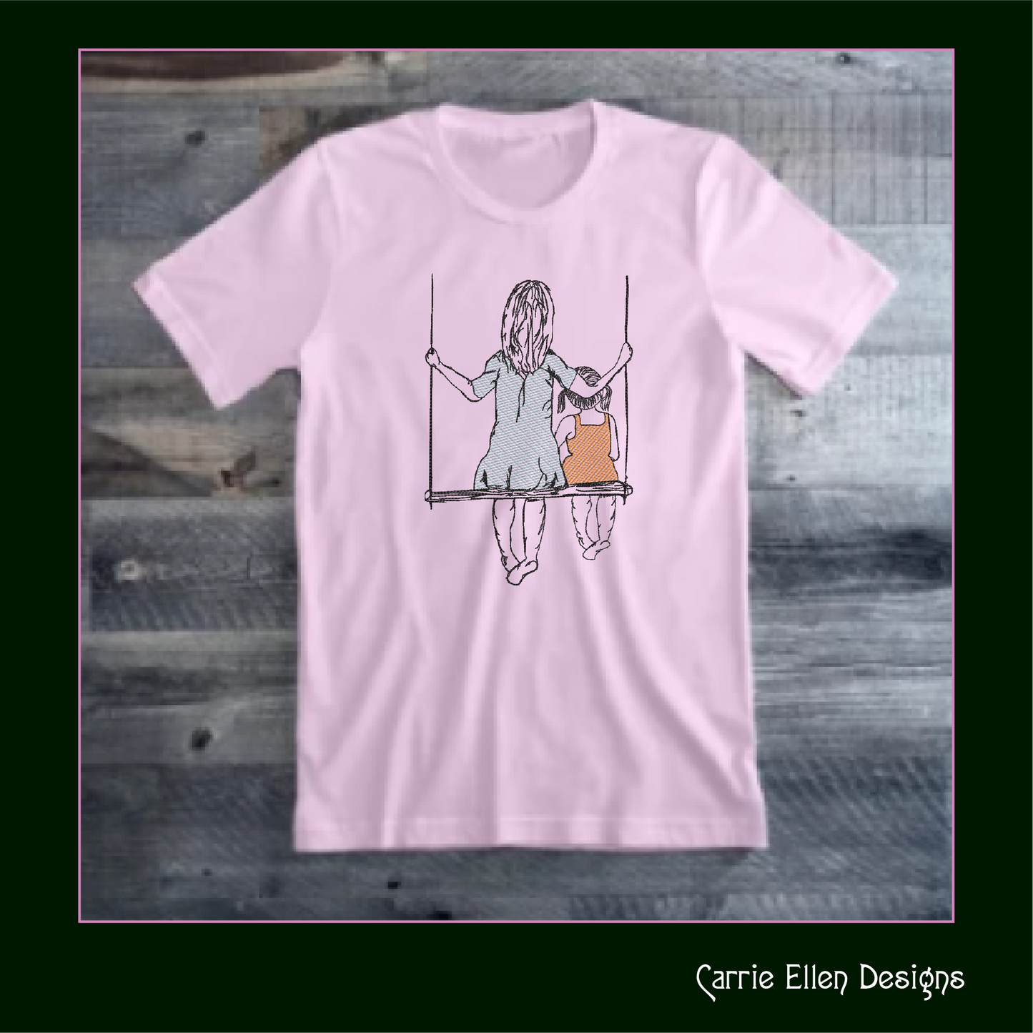 Mom and Daughter Machine Embroidery Design | Mother's Day Sketch Design | Woman and Girl on Swing | 6 Sizes (1374)