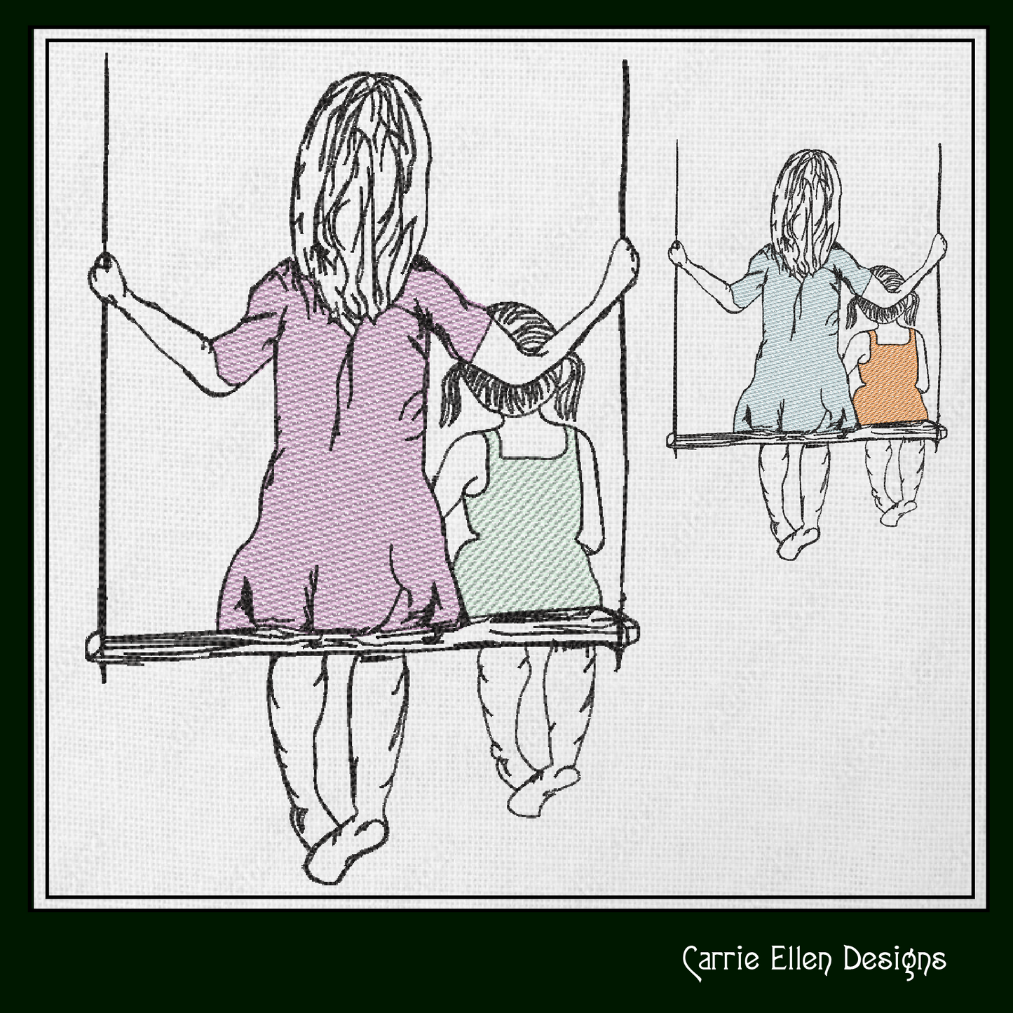 Mom and Daughter Machine Embroidery Design | Mother's Day Sketch Design | Woman and Girl on Swing | 6 Sizes (1374)