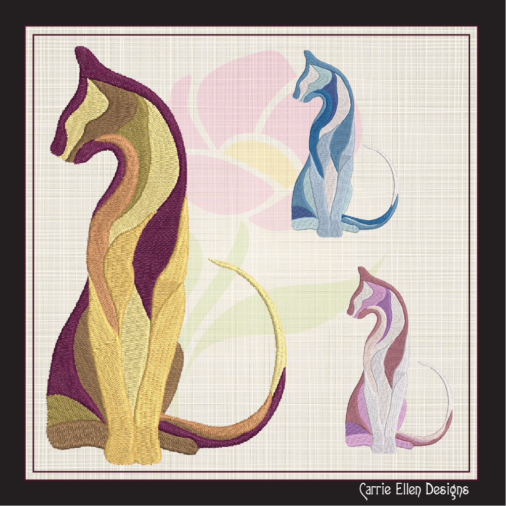 Colored Mosaic Cat Machine Embroidery Design – Artistic Cat Lover Gift Pattern, 8 Sizes (1057)