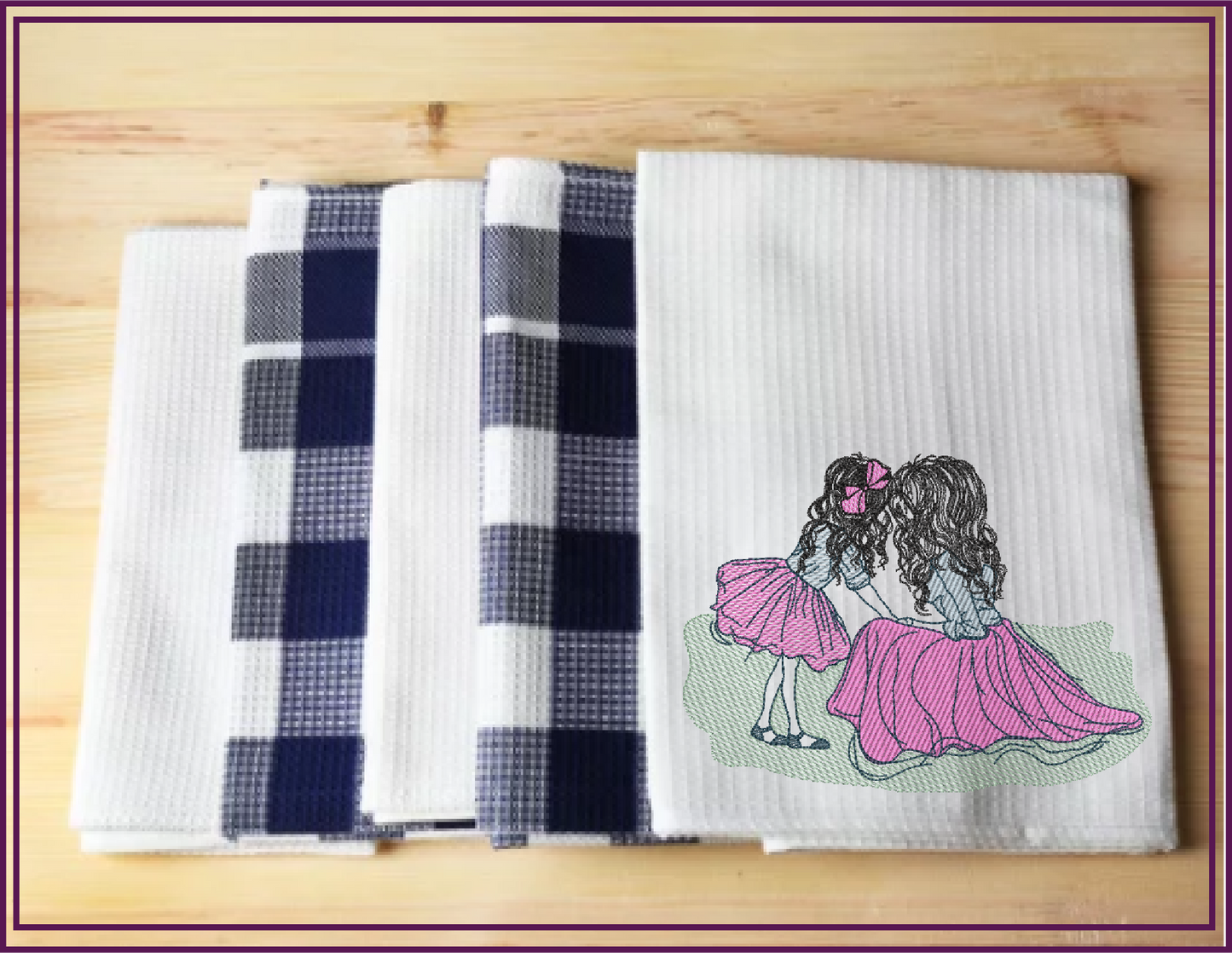 Mother and Daughter Machine Embroidery Design | Mother’s Day Design | Woman and Little Girl in Pink and Blue | 6 Sizes (0681)
