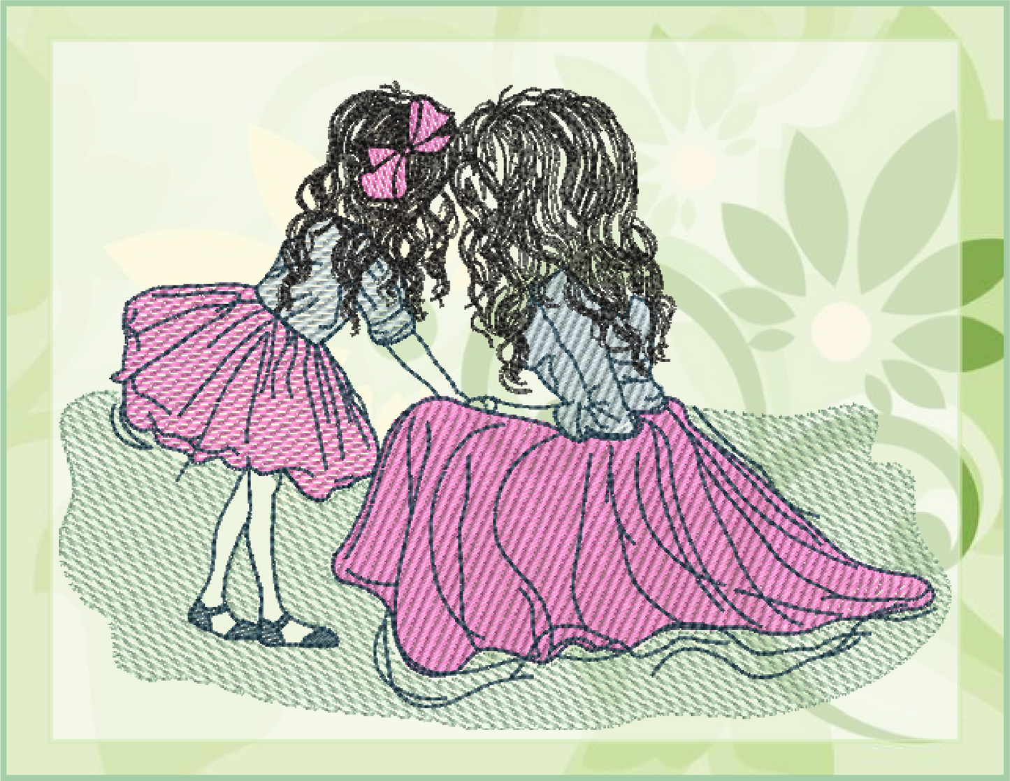 Mother and Daughter Machine Embroidery Design | Mother’s Day Design | Woman and Little Girl in Pink and Blue | 6 Sizes (0681)