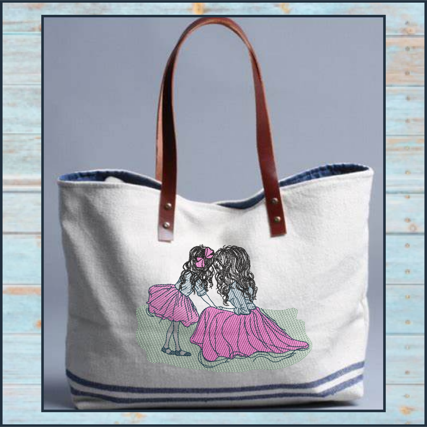 Mother and Daughter Machine Embroidery Design | Mother’s Day Design | Woman and Little Girl in Pink and Blue | 6 Sizes (0681)