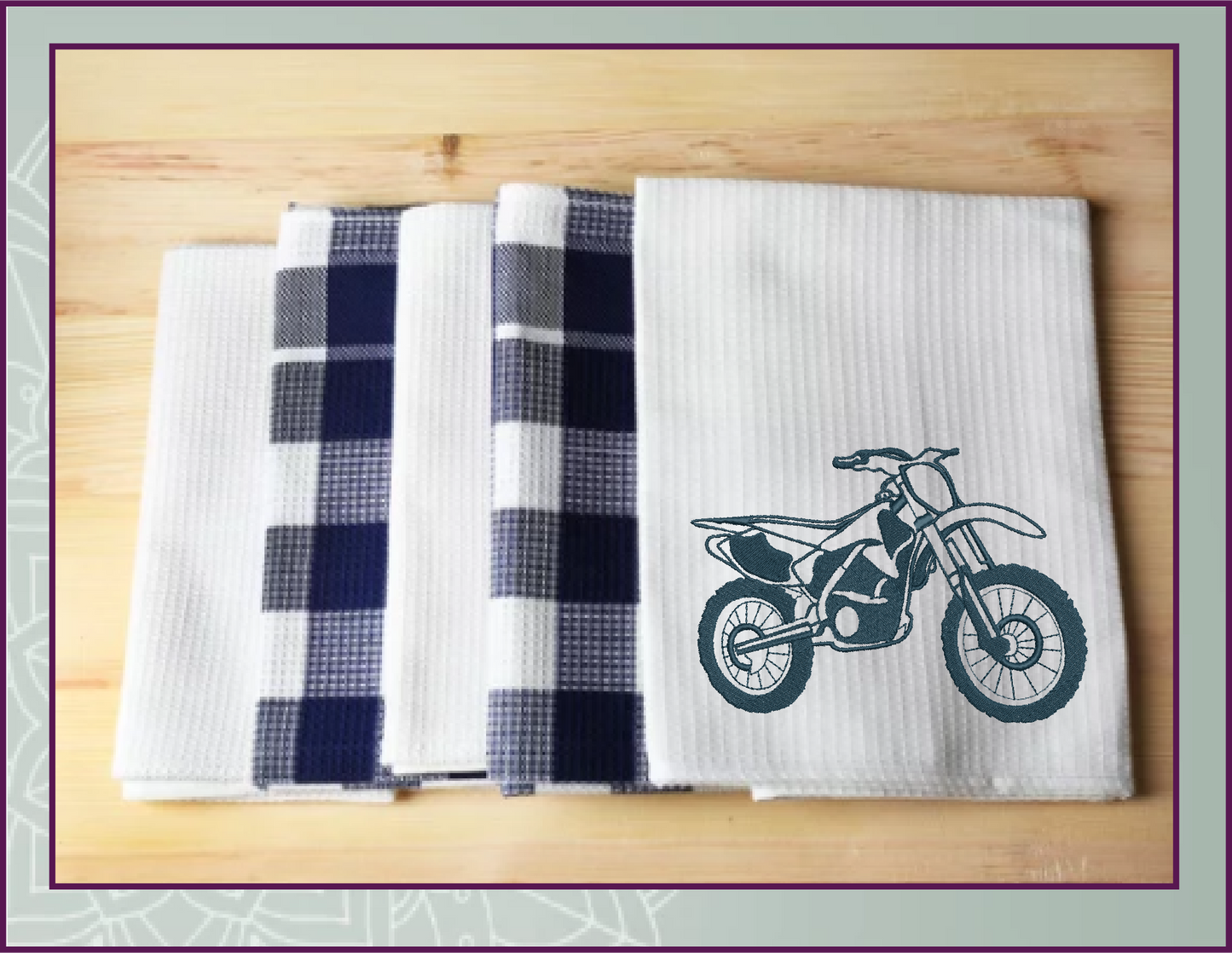 Motorcycle Machine Embroidery Design – Dirt Bike Embroidery Pattern, Motorbike Rider Machine Embroidery, 4 Sizes (0508)