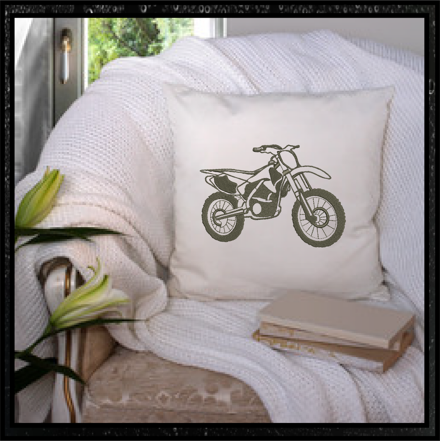 Motorcycle Machine Embroidery Design – Dirt Bike Embroidery Pattern, Motorbike Rider Machine Embroidery, 4 Sizes (0508)