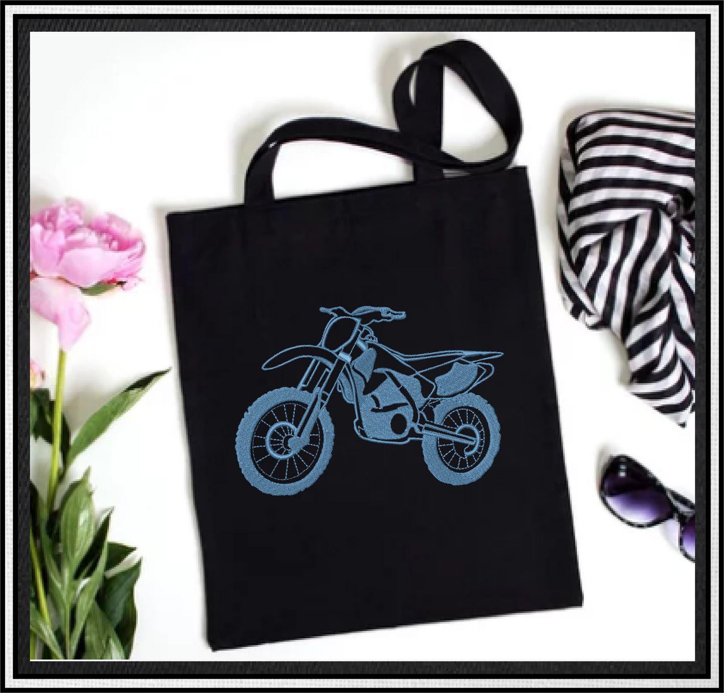 Motorcycle Machine Embroidery Design – Dirt Bike Embroidery Pattern, Motorbike Rider Machine Embroidery, 4 Sizes (0508)