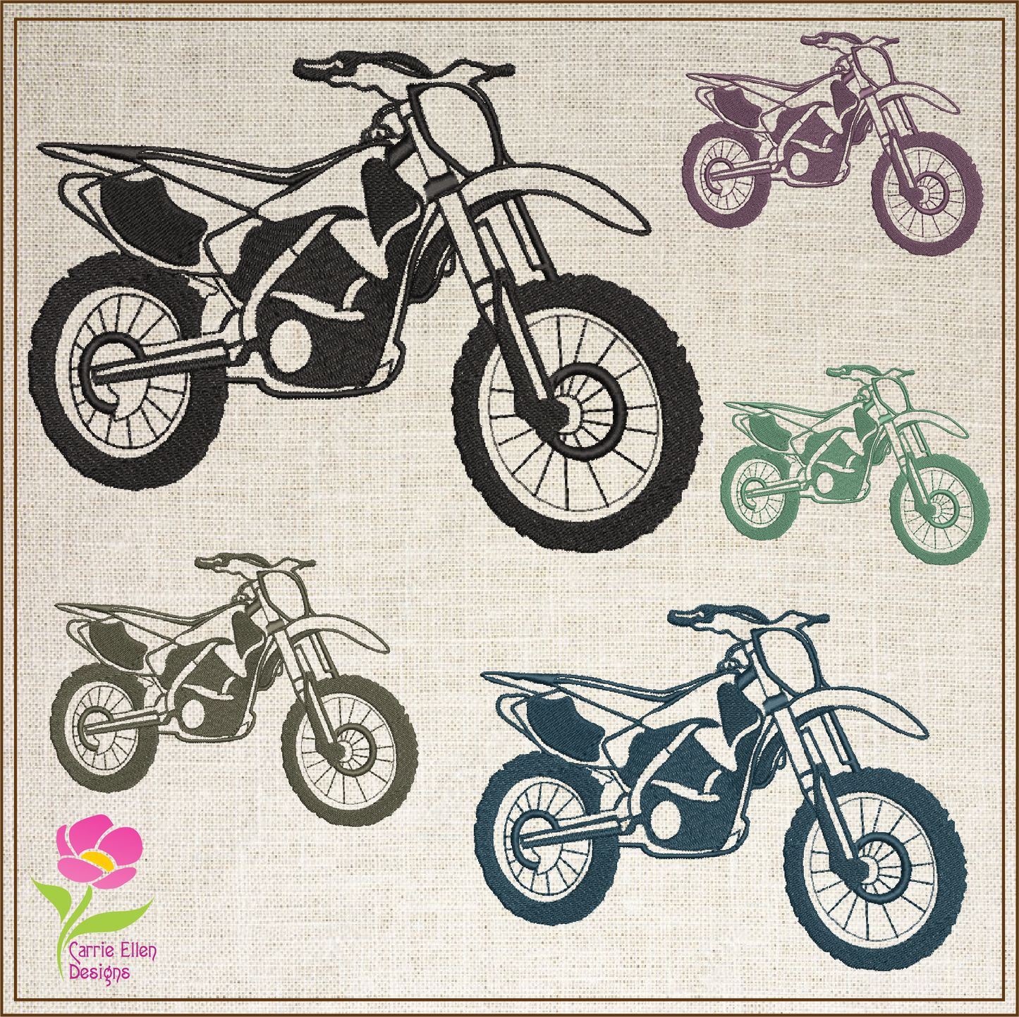 Motorcycle Machine Embroidery Design – Dirt Bike Embroidery Pattern, Motorbike Rider Machine Embroidery, 4 Sizes (0508)