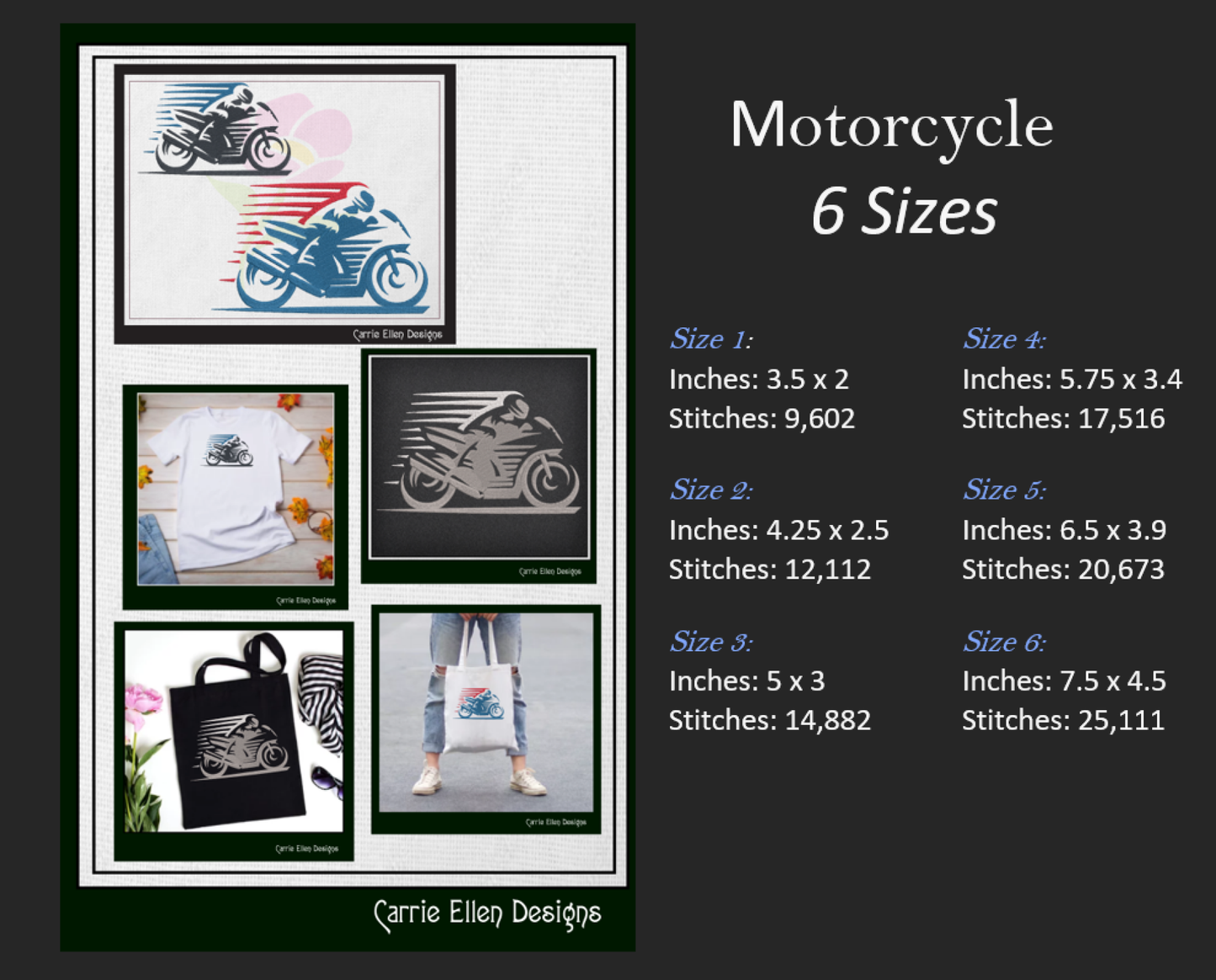 Motorcycle in Motion Machine Embroidery Design | Motocross Racing Embroidery Pattern | 6 Sizes (1717)