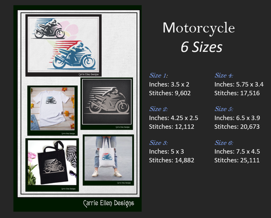 Motorcycle in Motion Machine Embroidery Design | Motocross Racing Embroidery Pattern | 6 Sizes (1717)