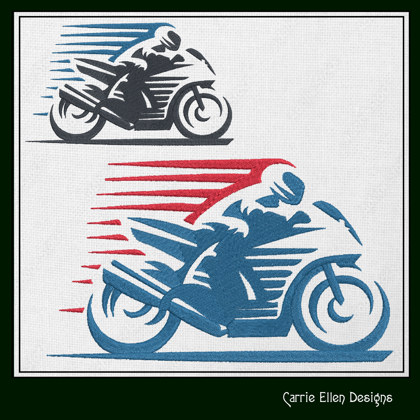 Motorcycle in Motion Machine Embroidery Design | Motocross Racing Embroidery Pattern | 6 Sizes (1717)