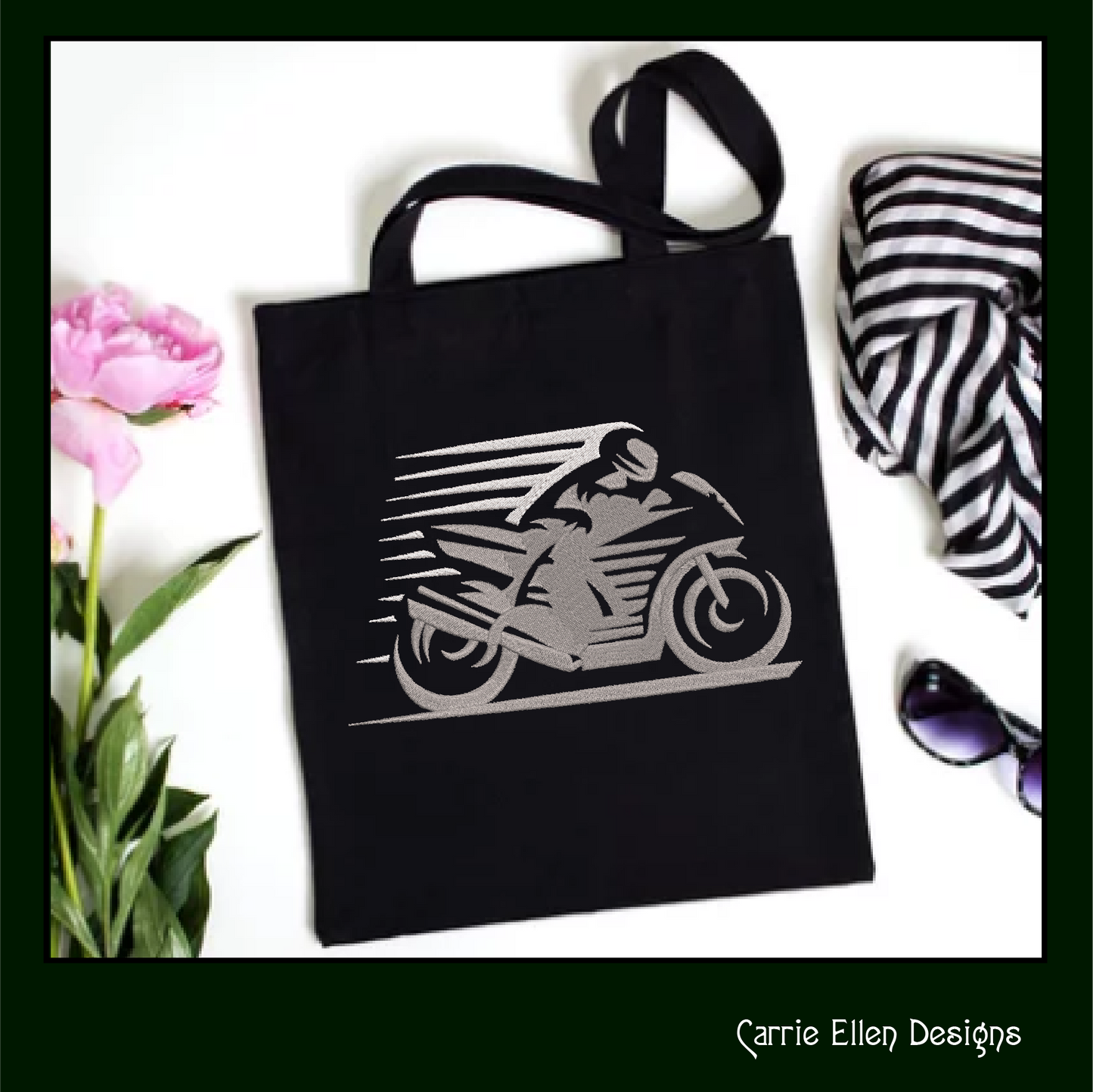 Motorcycle in Motion Machine Embroidery Design | Motocross Racing Embroidery Pattern | 6 Sizes (1717)