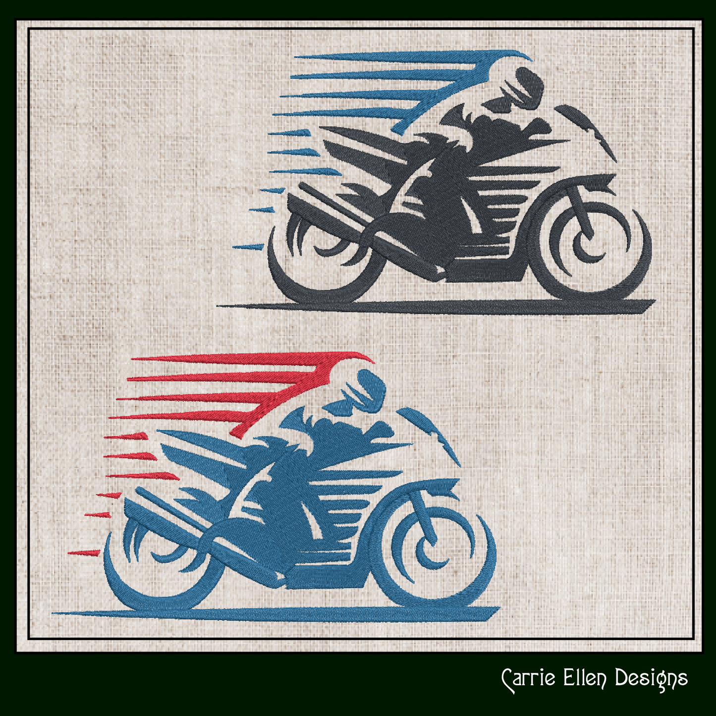 Motorcycle in Motion Machine Embroidery Design | Motocross Racing Embroidery Pattern | 6 Sizes (1717)