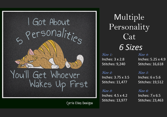 Multiple Personality Cat Machine Embroidery Design – Funny Sleeping Cat Saying, Cat Lover Gift (1345)