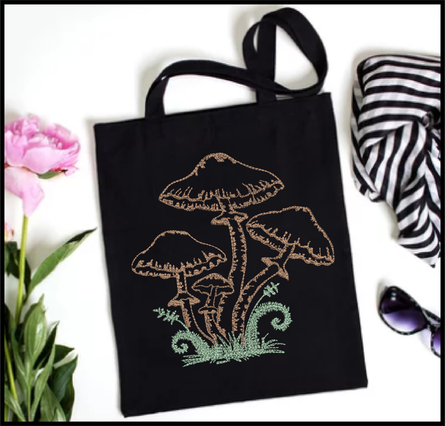 Mushroom Embroidery Design – Wild Mushroom Sketch – Garden Line Art Machine Embroidery File, 6 Sizes (0672)