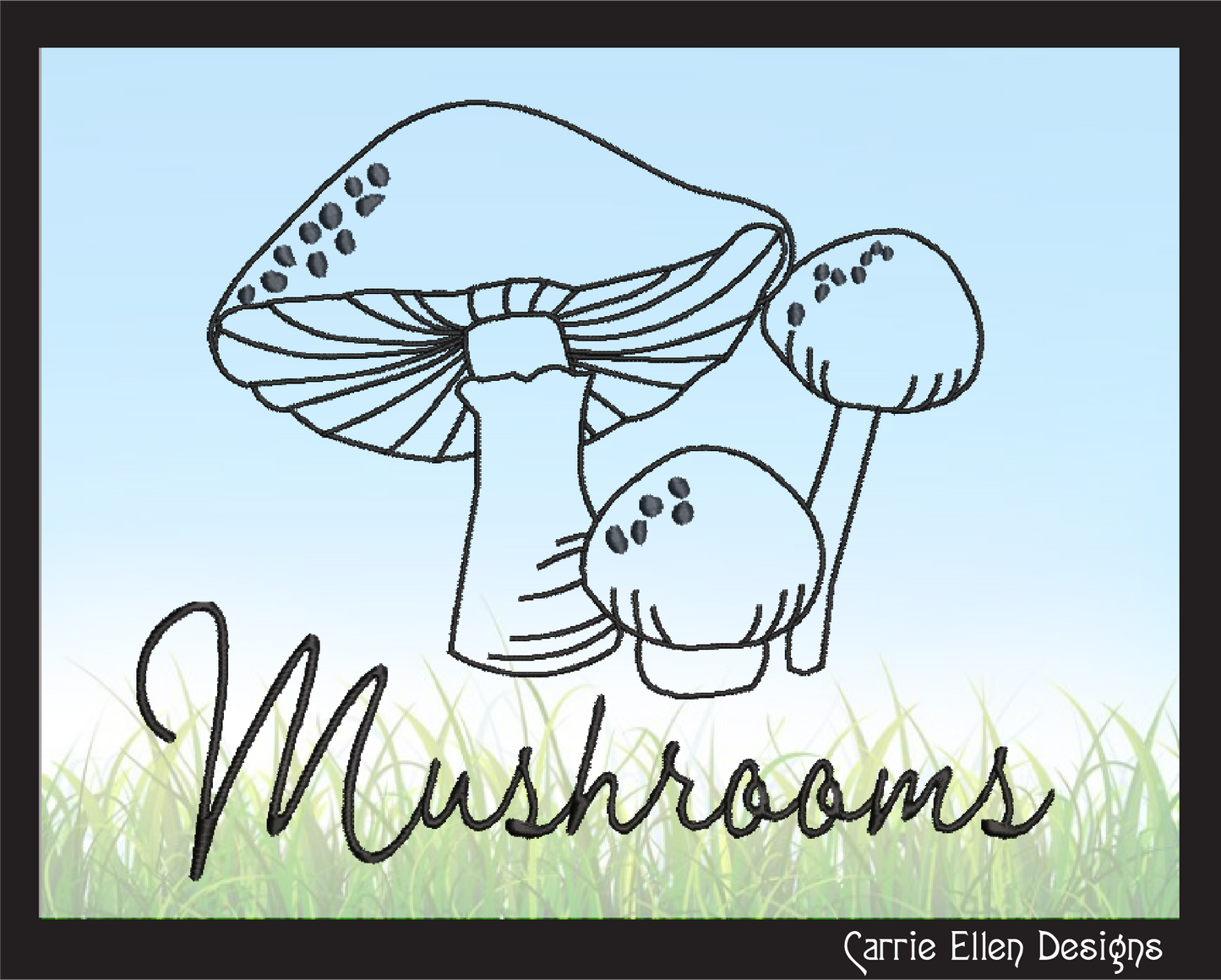 Mushroom Machine Embroidery Design File | Wild Mushroom Outline Pattern | Mushroom Garden Line Art | 8 Sizes (0953)
