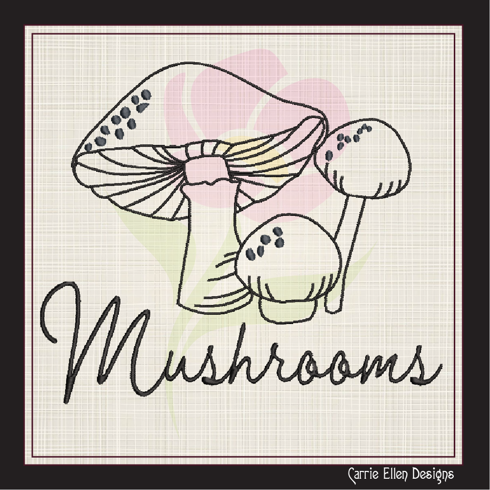 Mushroom Machine Embroidery Design File | Wild Mushroom Outline Pattern | Mushroom Garden Line Art | 8 Sizes (0953)