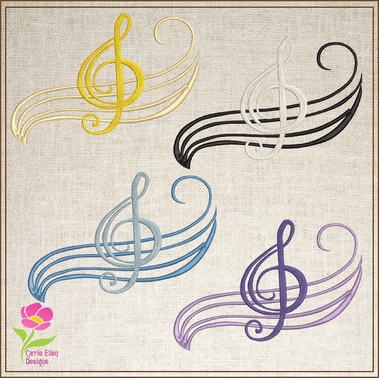 Musical Chord Machine Embroidery Design – Music Note Embroidery – Treble Clef Embroidery – Song Embroidery – 8 Sizes (0397)