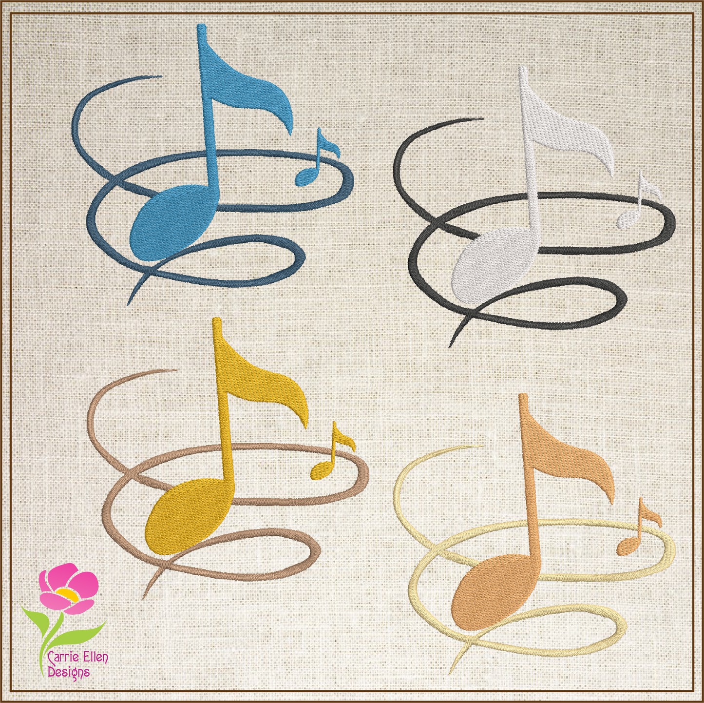 Musical Chord Machine Embroidery Design – Music Note, Treble Clef & Song Embroidery – 8 Sizes (0398)