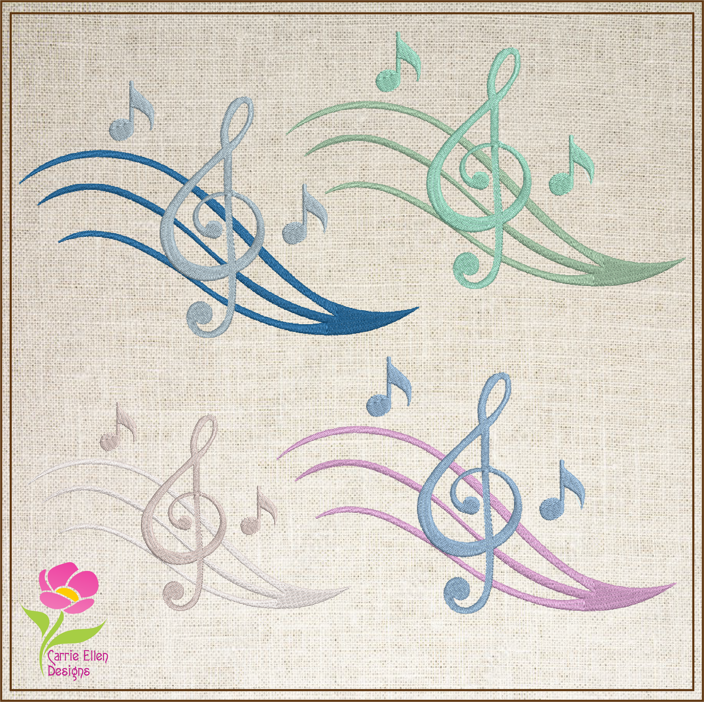 Chord Machine Embroidery Design – Treble Clef, Musical Notes, Song Embroidery – 8 Sizes (0399)