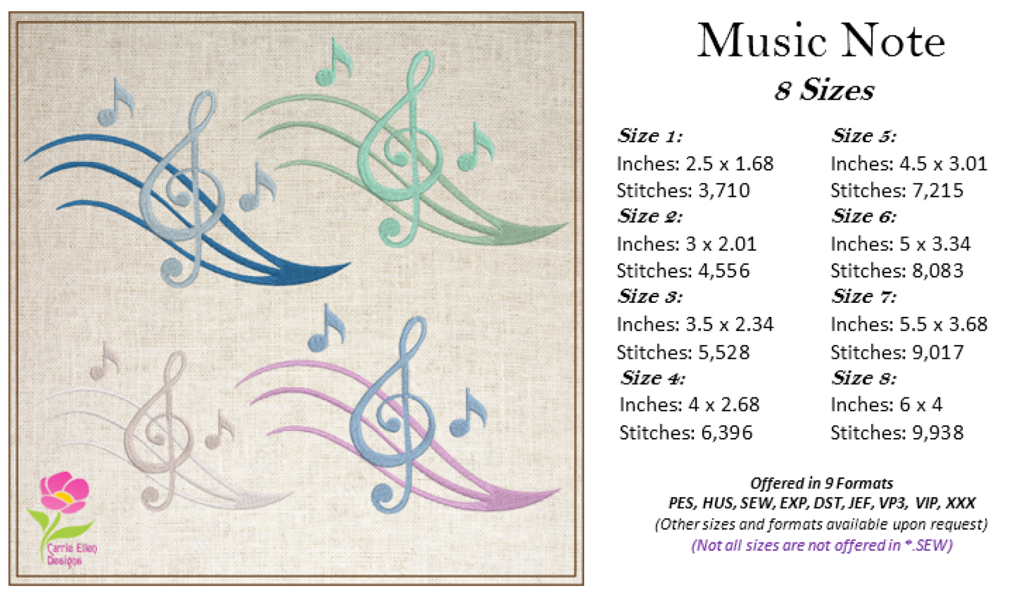 Chord Machine Embroidery Design – Treble Clef, Musical Notes, Song Embroidery – 8 Sizes (0399)