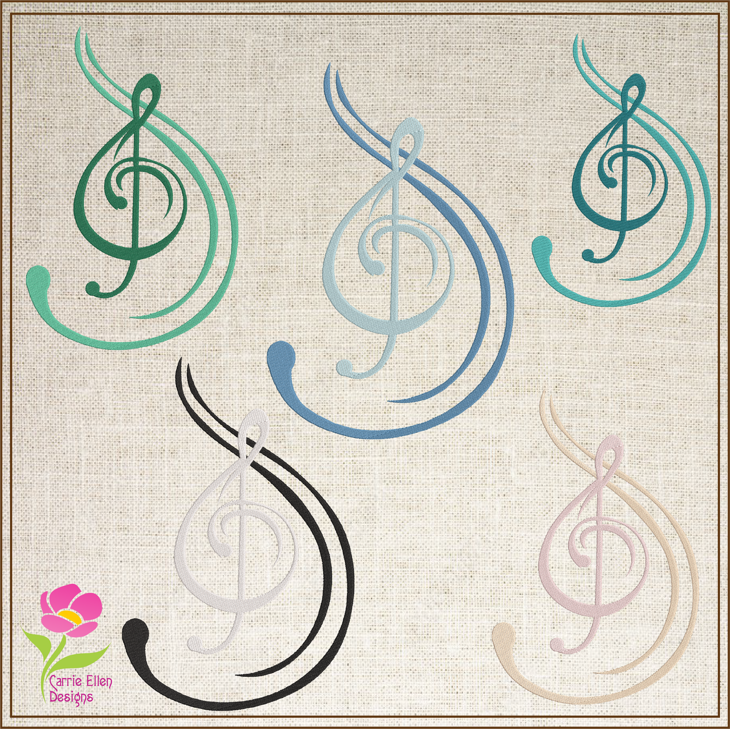 Music Note Embroidery – Musical Chord, Treble Clef, Song Embroidery Design – 6 Sizes (0400)