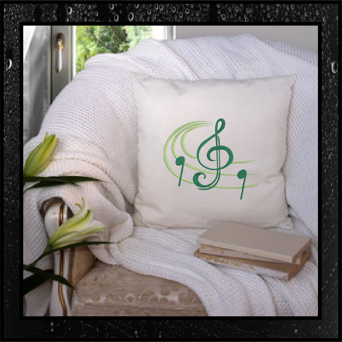 Music Notes Machine Embroidery Design – Treble Clef, Notes, and Musical Symbols – 8 Sizes (0403)