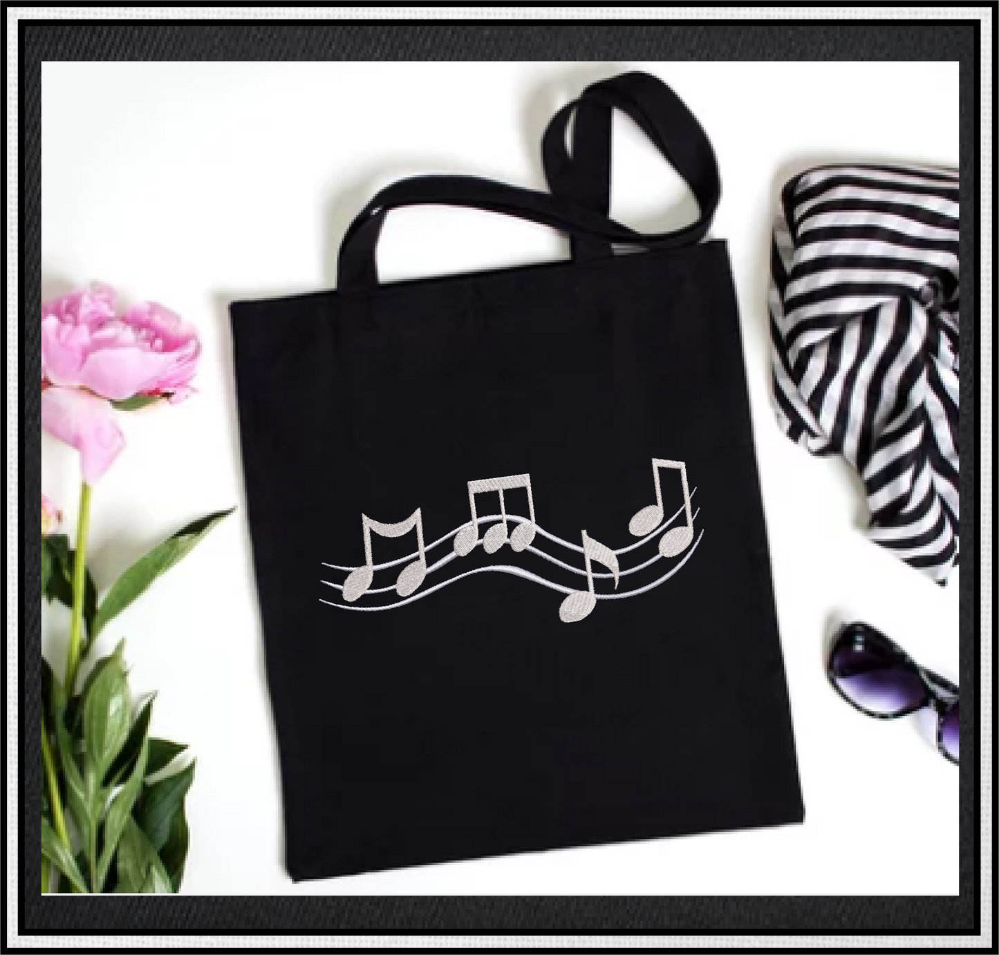 Music Notes Machine Embroidery Design – Treble Clef, Notes, and Musical Symbols – 8 Sizes (0404)