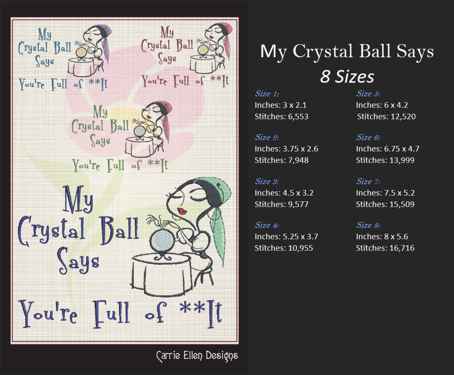Crystal Ball Gypsy Machine Embroidery Design | Fortune Teller Humor | Mystical Sayings and Quotes | 8 Sizes (0971)