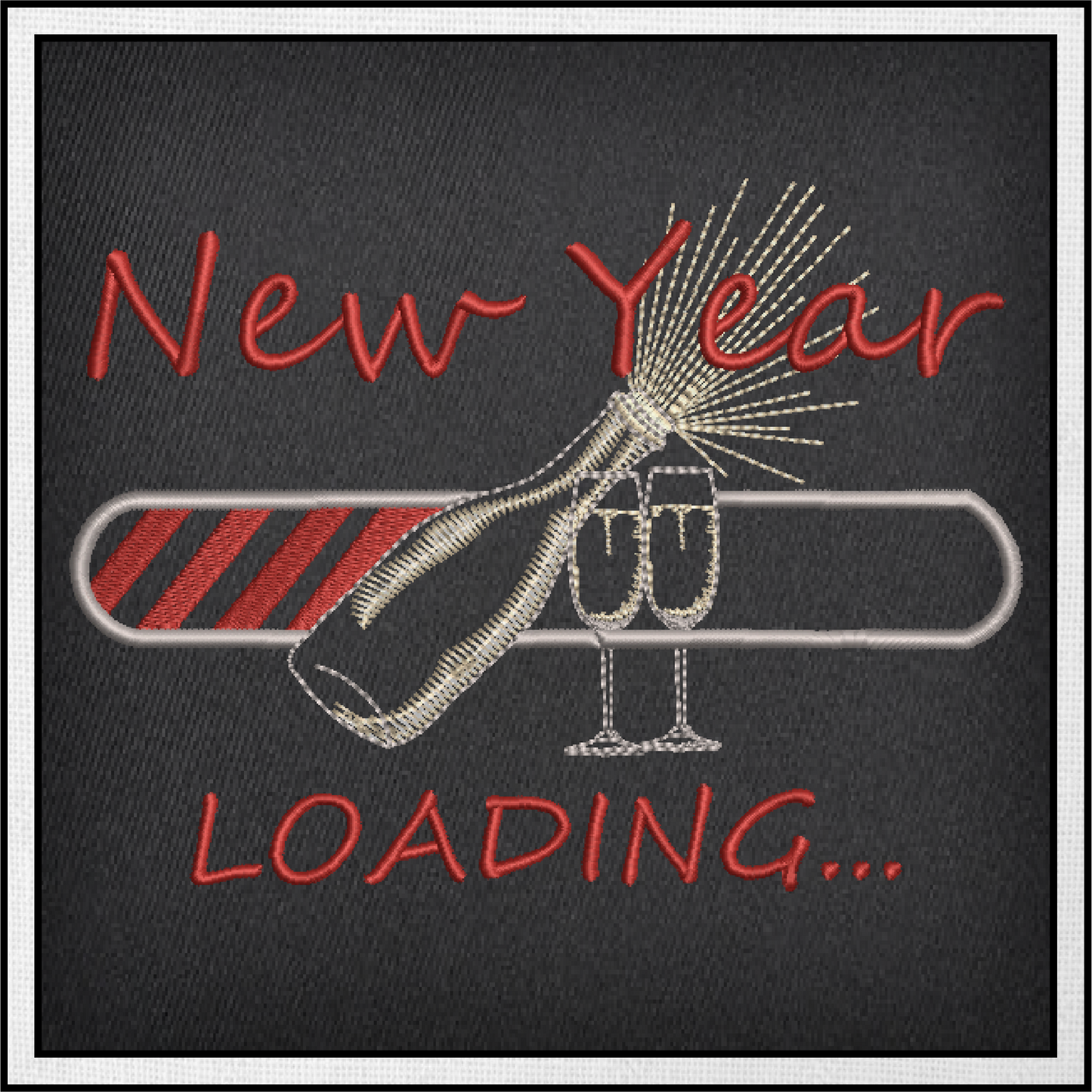 New Year Loading Bar Machine Embroidery Design – Champagne Glass New Year Celebration – 6 Sizes (0252)