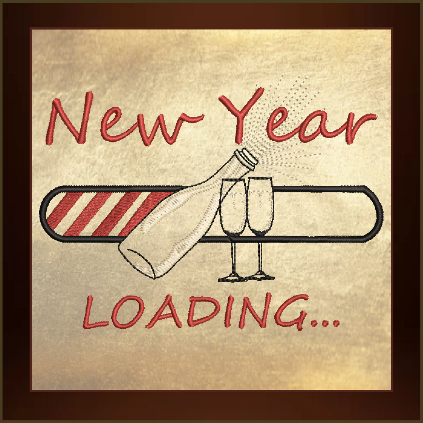 New Year Loading Bar Machine Embroidery Design – Champagne Glass New Year Celebration – 6 Sizes (0252)