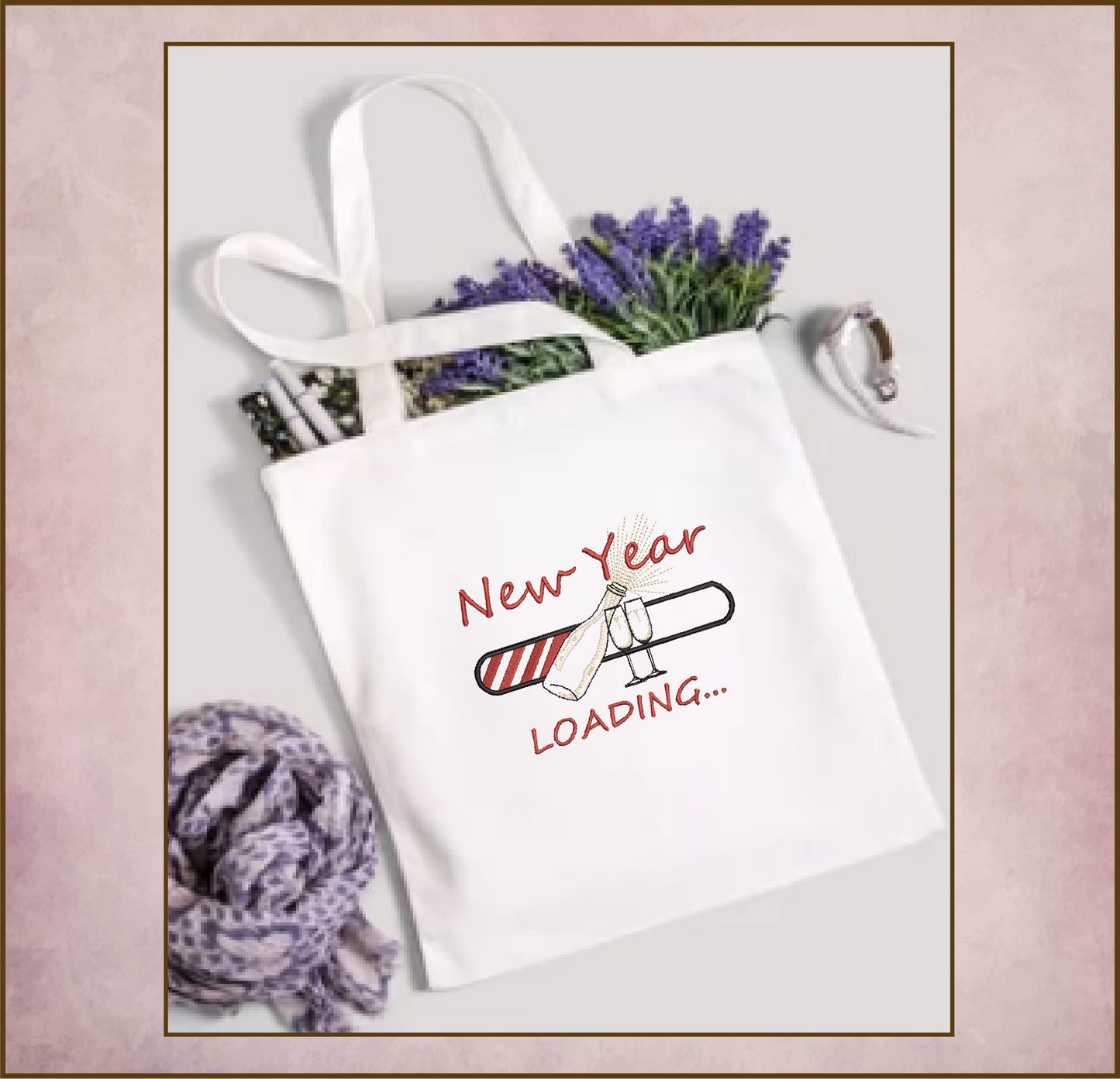 New Year Loading Bar Machine Embroidery Design – Champagne Glass New Year Celebration – 6 Sizes (0252)