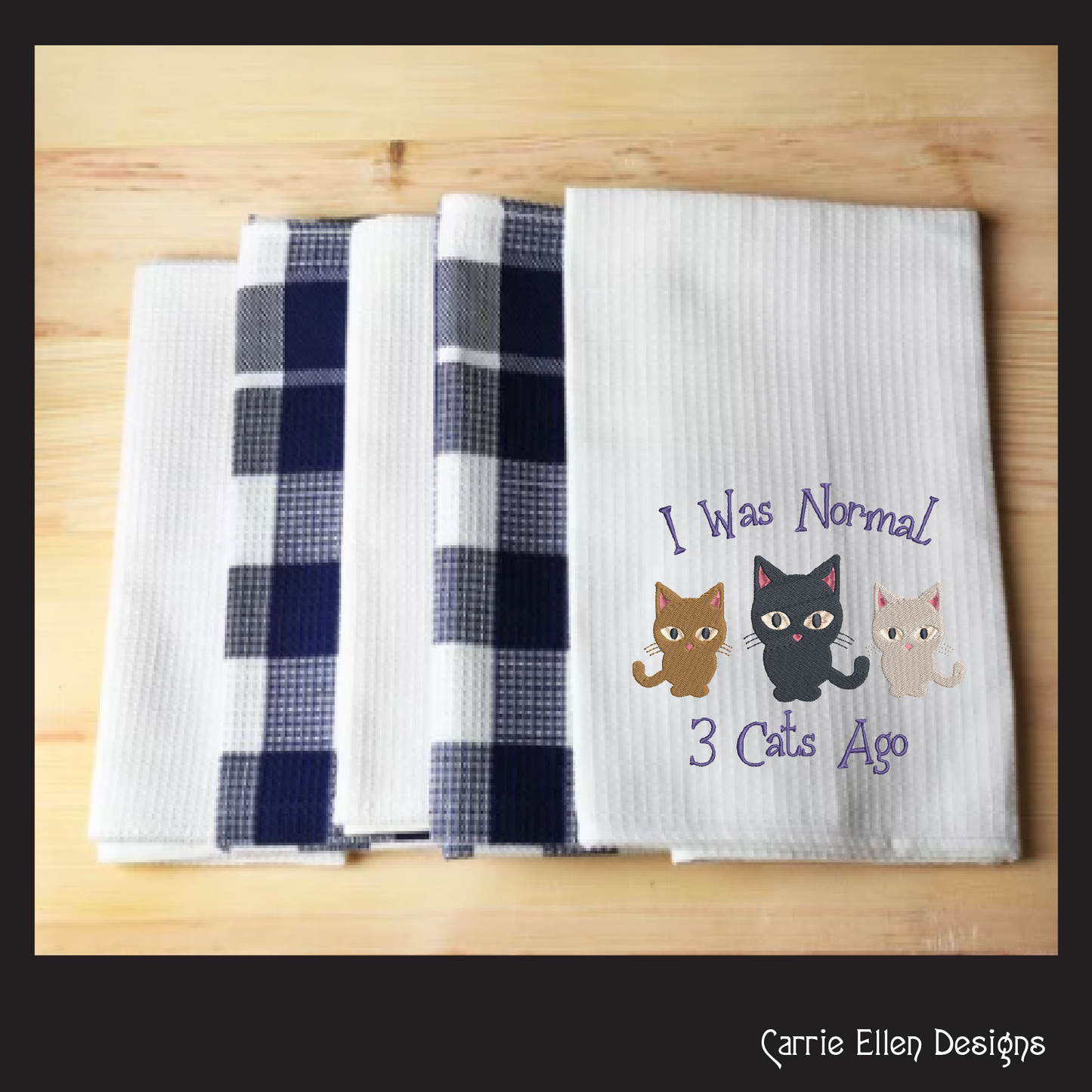 I Was Normal 3 Cats Ago Cat Embroidery Design – Funny Cartoon Saying for Cat Lovers, 8 Sizes (1078)