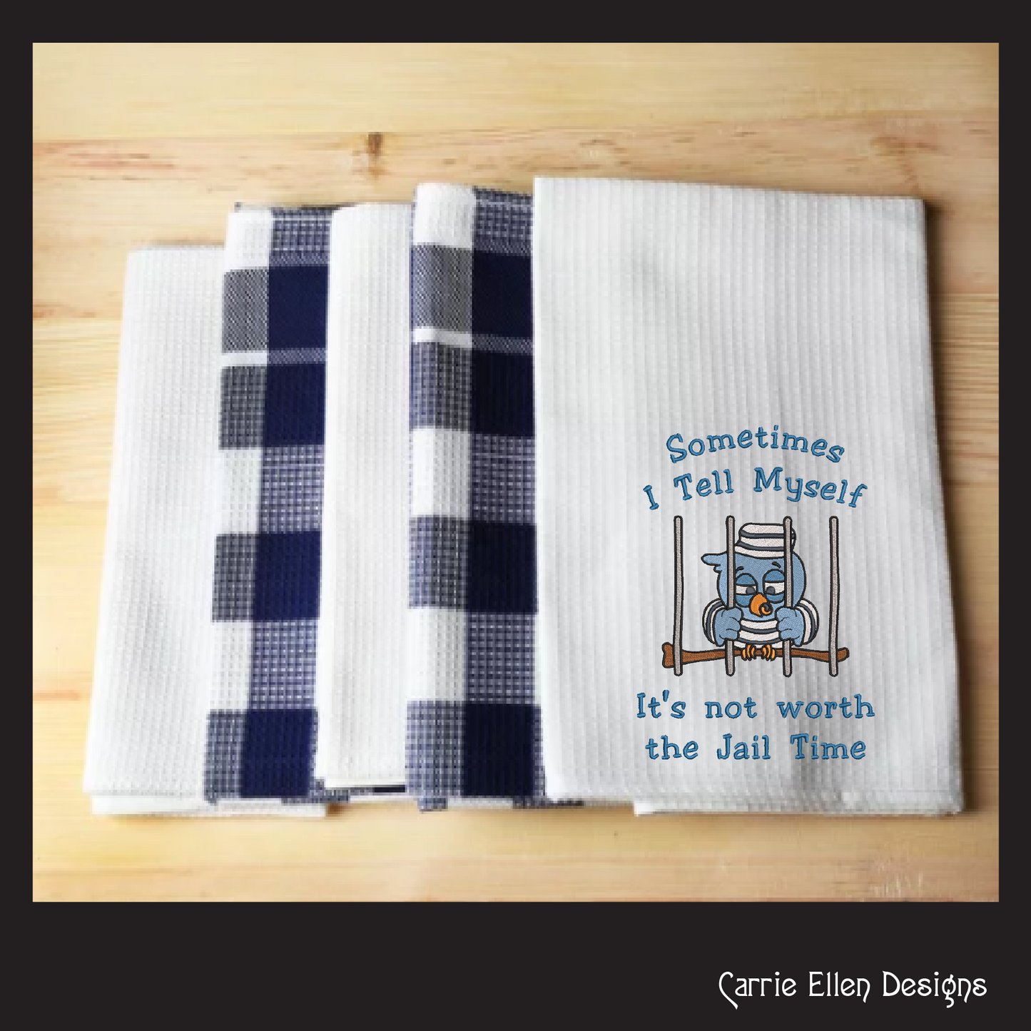 Jail Bird Machine Embroidery Design – "Not Worth Jail Time" Funny Saying and Quote, 6 Sizes (2171)