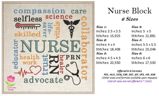 Nurse Inspirational Words Machine Embroidery Design | Medical Support Quote Embroidery | Nursing Appreciation Design | 6 Sizes (0781)