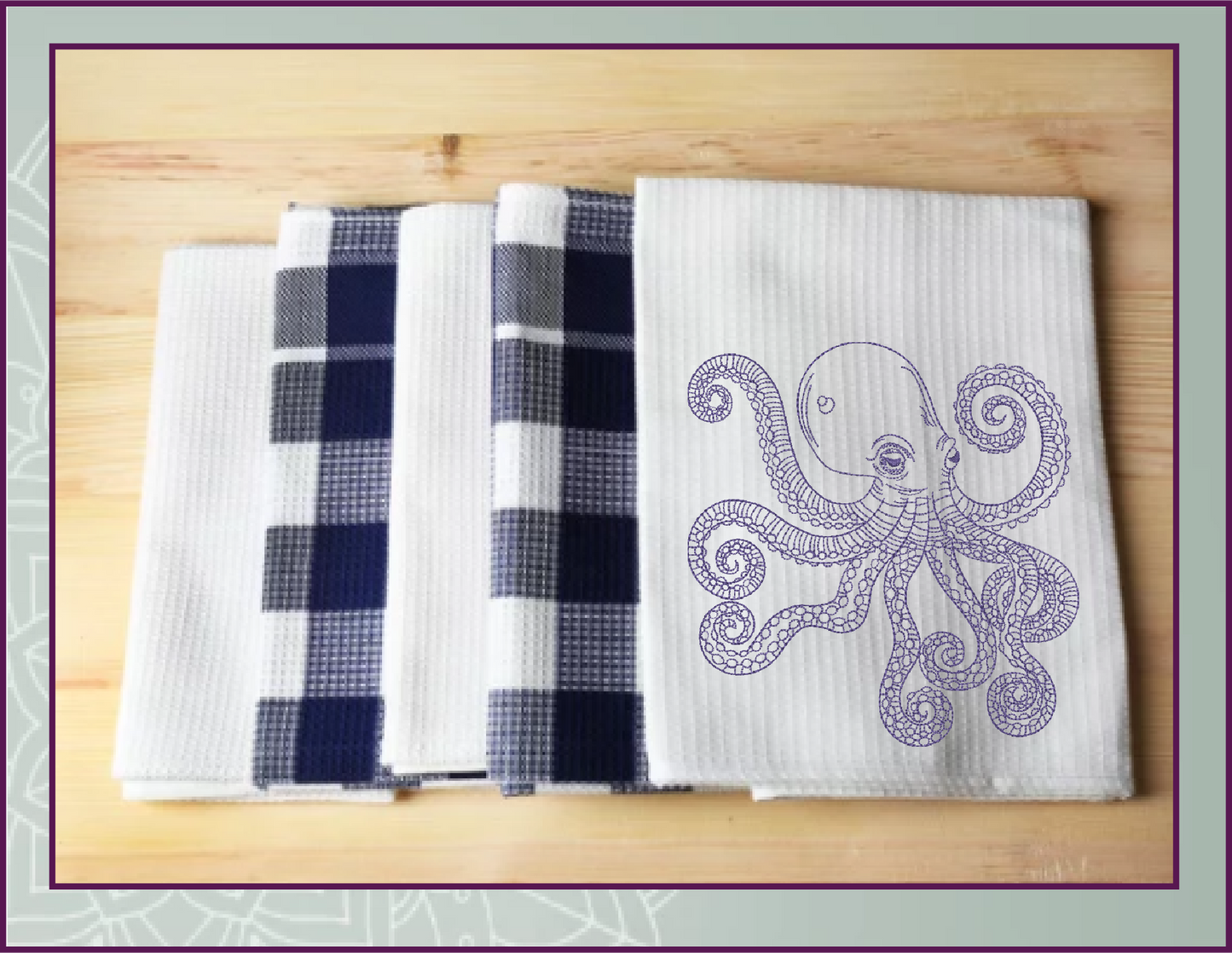 Octopus Machine Embroidery Design – Coastal Marine Animal Pattern, Sea Life Embroidery File, 4 Sizes (0466)