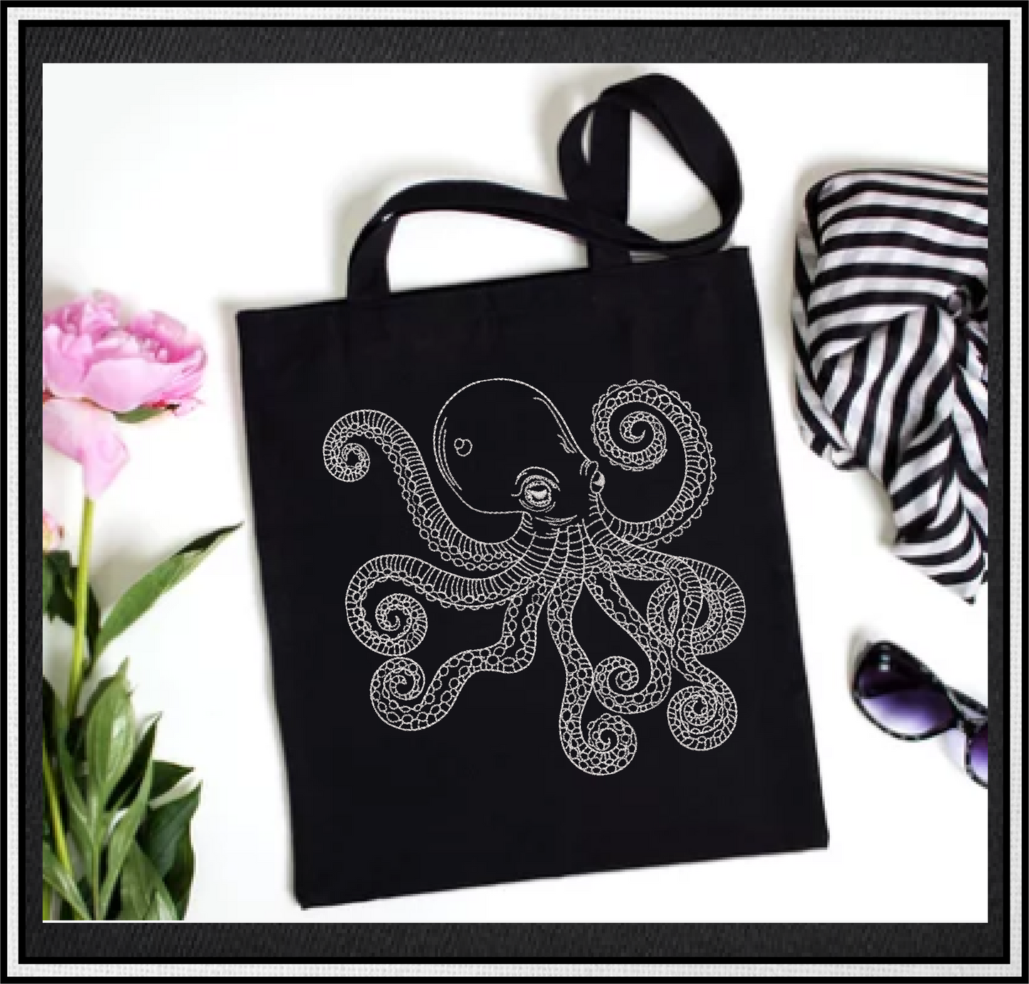 Octopus Machine Embroidery Design – Coastal Marine Animal Pattern, Sea Life Embroidery File, 4 Sizes (0466)