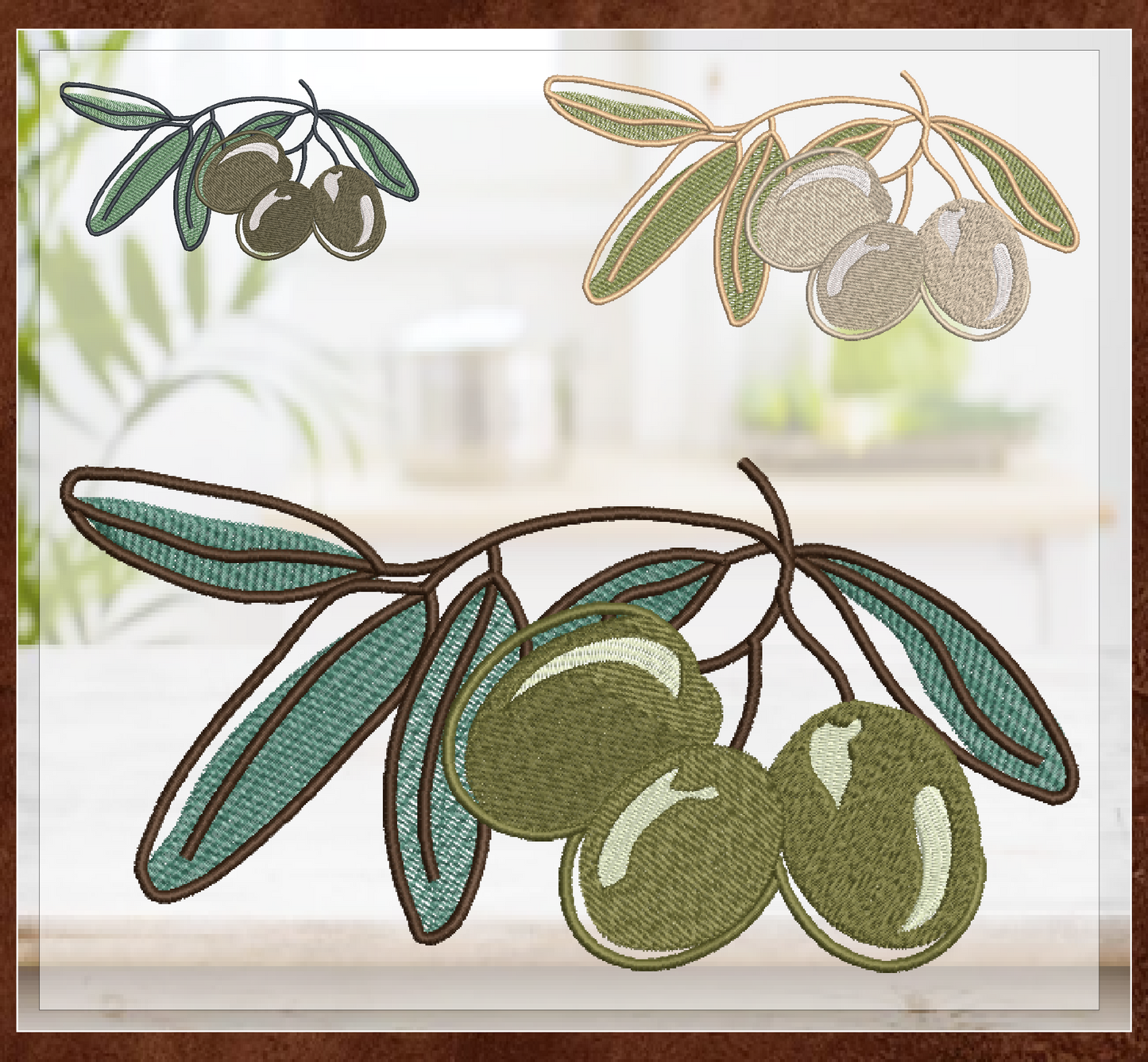 Olives Machine Embroidery Design | Olive Artistic Botanical Design | Orchard Fruits Embroidery Pattern | 8 Sizes (0986)