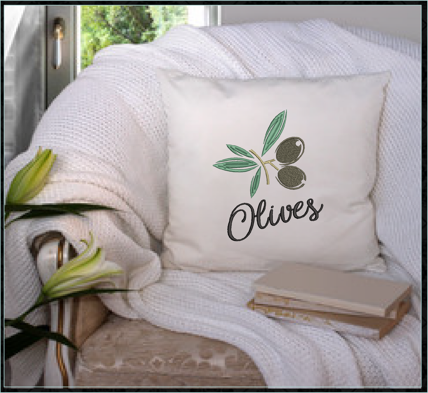Olives Machine Embroidery Design | Olive Branch Orchard Fruits Design | Botanical Embroidery Pattern | 8 Sizes (0985)