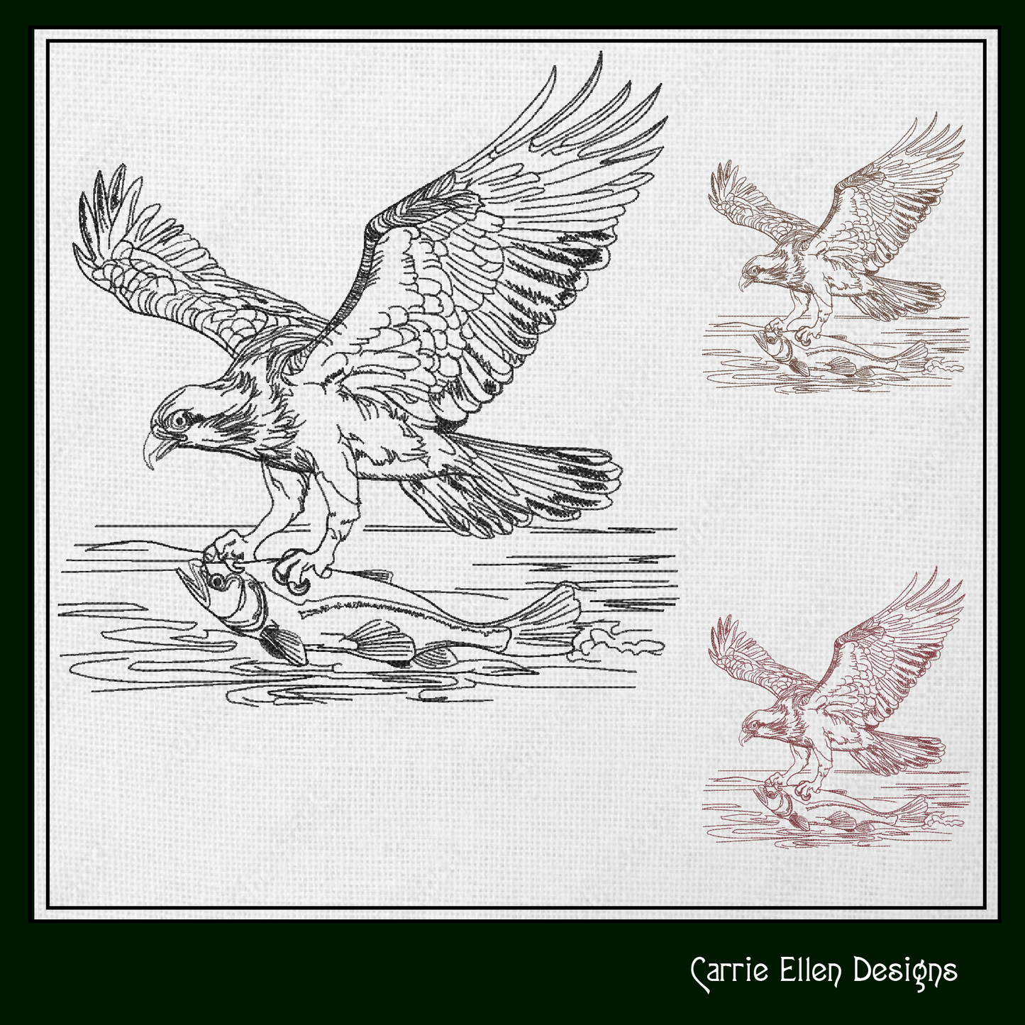 Osprey Sketch Machine Embroidery Design | Bird Catching Fish Line Art | Wildlife Nature Drawing | 6 Sizes (1710)