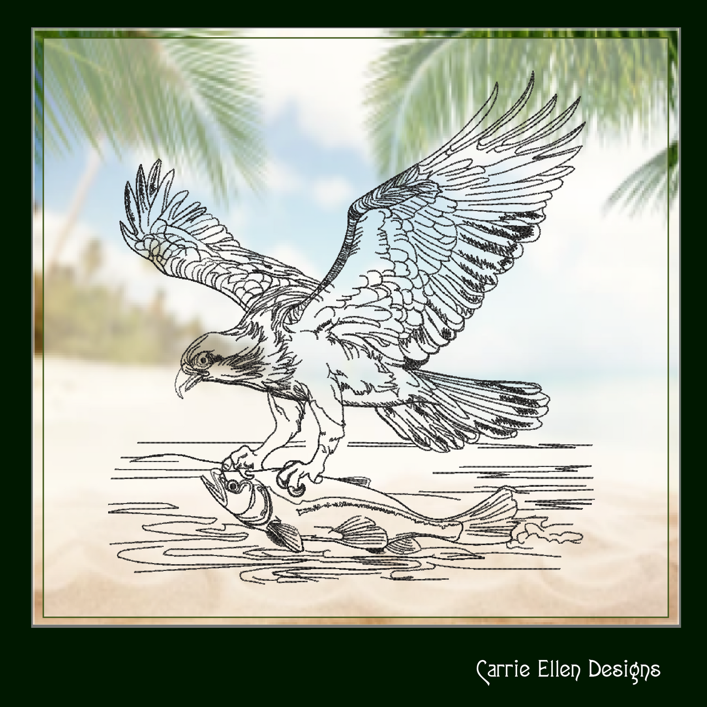 Osprey Sketch Machine Embroidery Design | Bird Catching Fish Line Art | Wildlife Nature Drawing | 6 Sizes (1710)