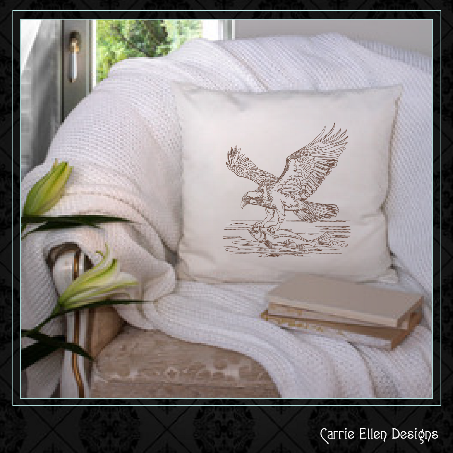 Osprey Sketch Machine Embroidery Design | Bird Catching Fish Line Art | Wildlife Nature Drawing | 6 Sizes (1710)
