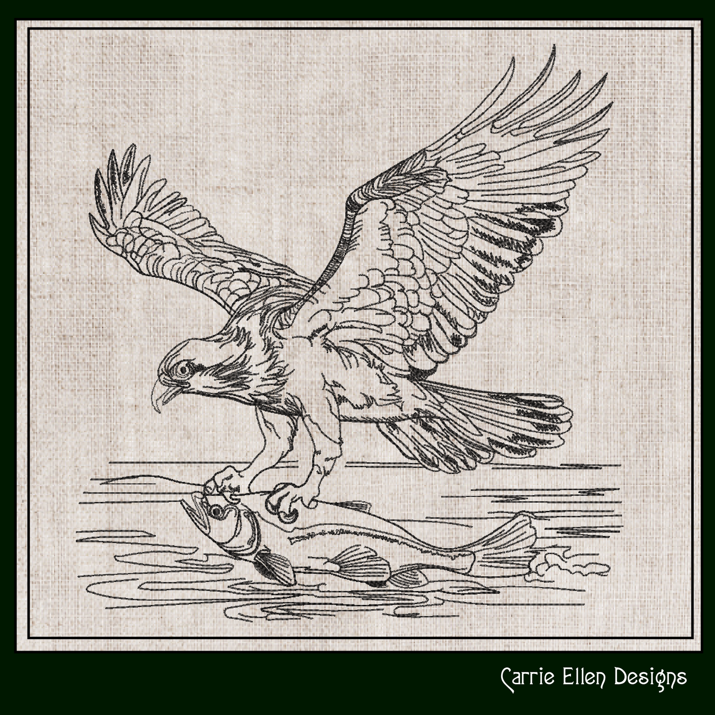Osprey Sketch Machine Embroidery Design | Bird Catching Fish Line Art | Wildlife Nature Drawing | 6 Sizes (1710)