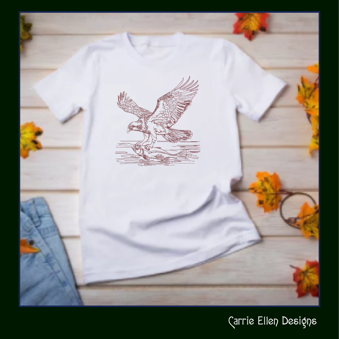Osprey Sketch Machine Embroidery Design | Bird Catching Fish Line Art | Wildlife Nature Drawing | 6 Sizes (1710)