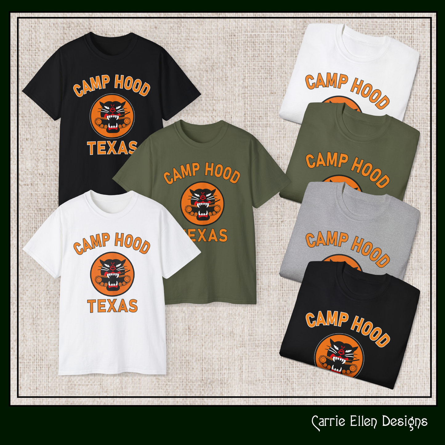 Camp Hood Tank Destroyer Battalion Short Sleeve Cotton T-Shirt, Vintage WWII Military Camp Design – Heavyweight 100% Cotton Tee (P-6035)