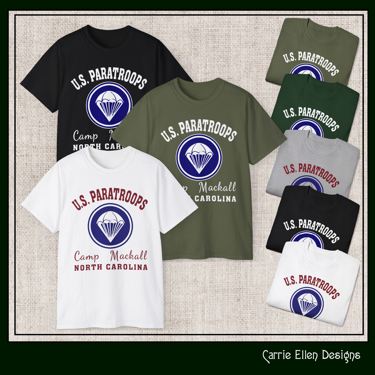 US Paratroops Camp Mackall North Carolina Short Sleeve Tee – Vintage WWII U.S. Army Reproduction T-Shirt, Military Pride Tee, Veteran Gift (P-6055)