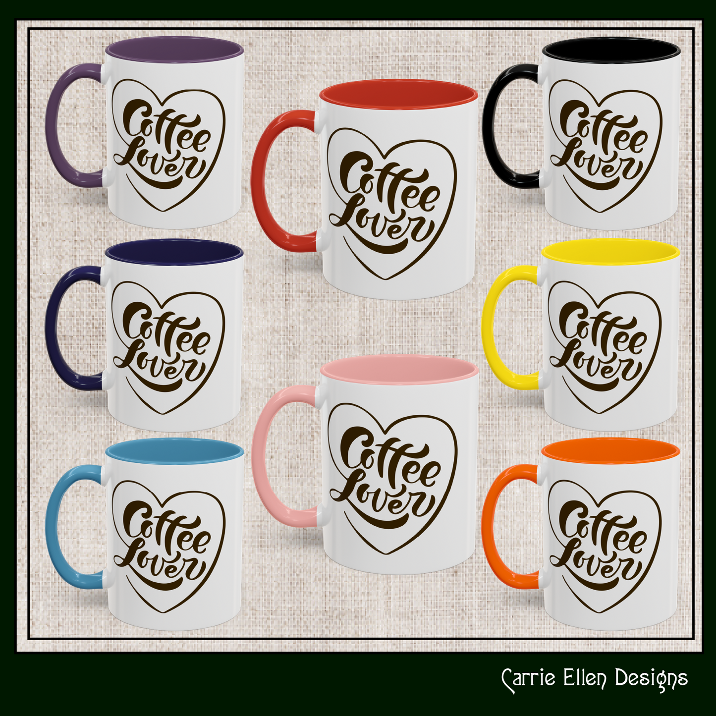 Coffee Lover Color Accent Ceramic Mug – Cute Printed Coffee Gift for Coffeeholics, Baristas, and Caffeine Addicts (P-6061)