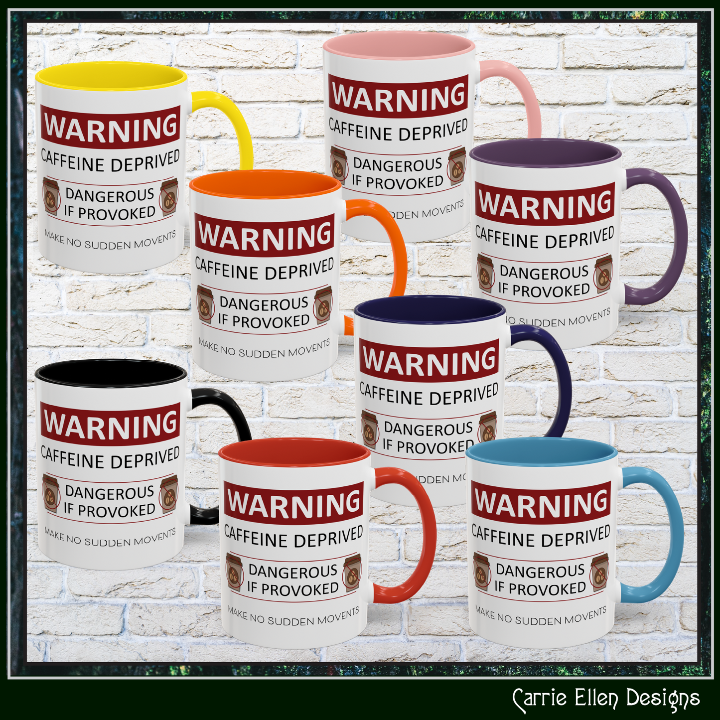 Caffeine Warning Mug – Snarky Funny Accent Colored Coffee Mug for Coffee Lovers | 11oz & 15oz Sizes (P-6071)