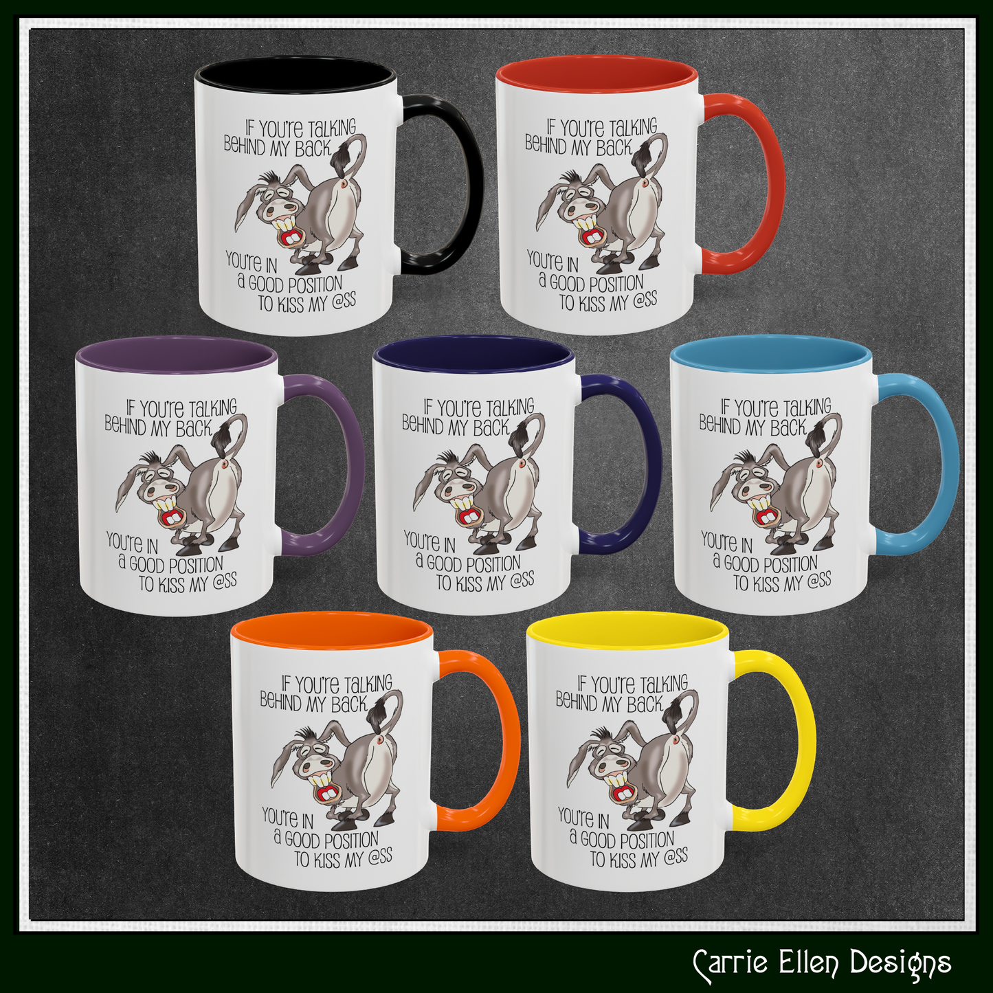 Snarky Donkey Kiss Ass Coffee Mug – Unique Ceramic Mug, 11oz & 15oz (P-6084)